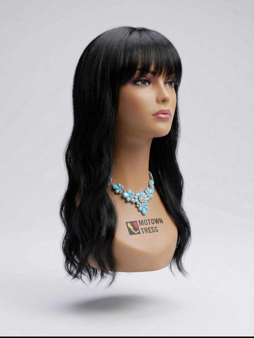 Long Straight Black Wig with Fringe
